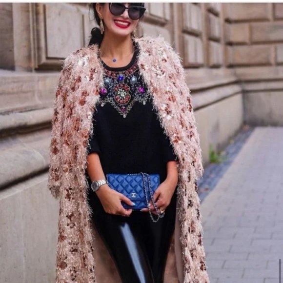 ZARA FRINGE SEQUIN ROBE KIMONO LONG JACKET COAT - Picture 8 of 8